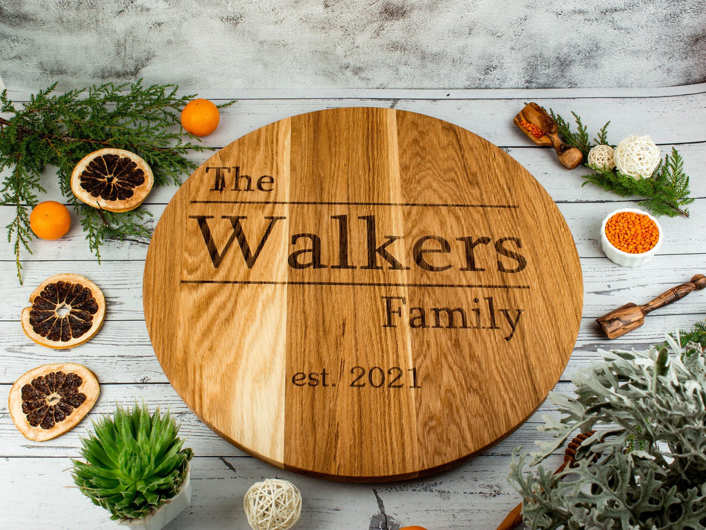 Family round name sign. Custom Engraved Wood Lazy Susan: Personalized Serving Tray. Primitive kitchen decor. Rustik tray