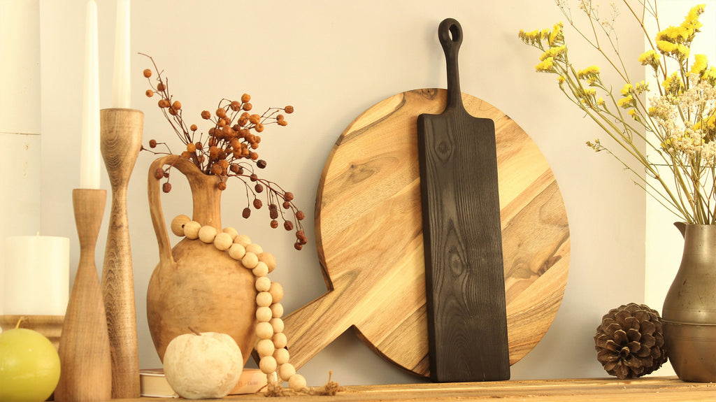 Black Wood Cutting Board – Handmade Burned Ash Serving Board – Modern Kitchen Decor