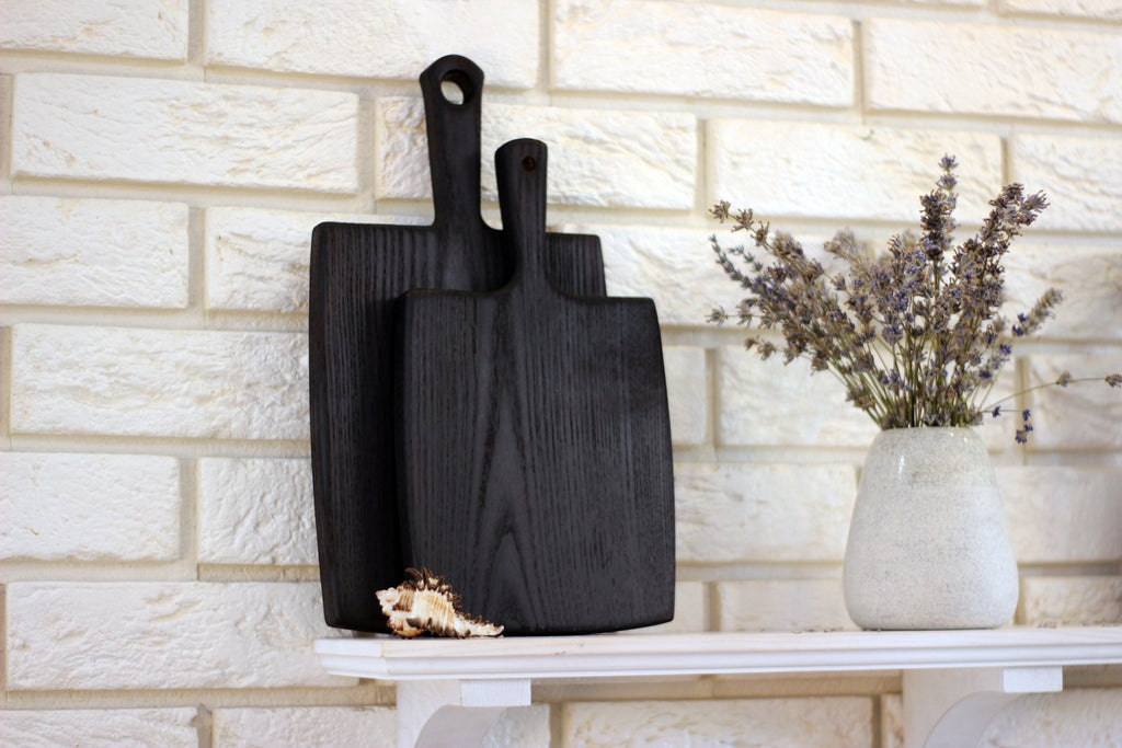 Set of custom wooden chopping boards, Black wood board, Charcuterie Serving  board, Nativity set. Cheese board gift, Burned cutting board