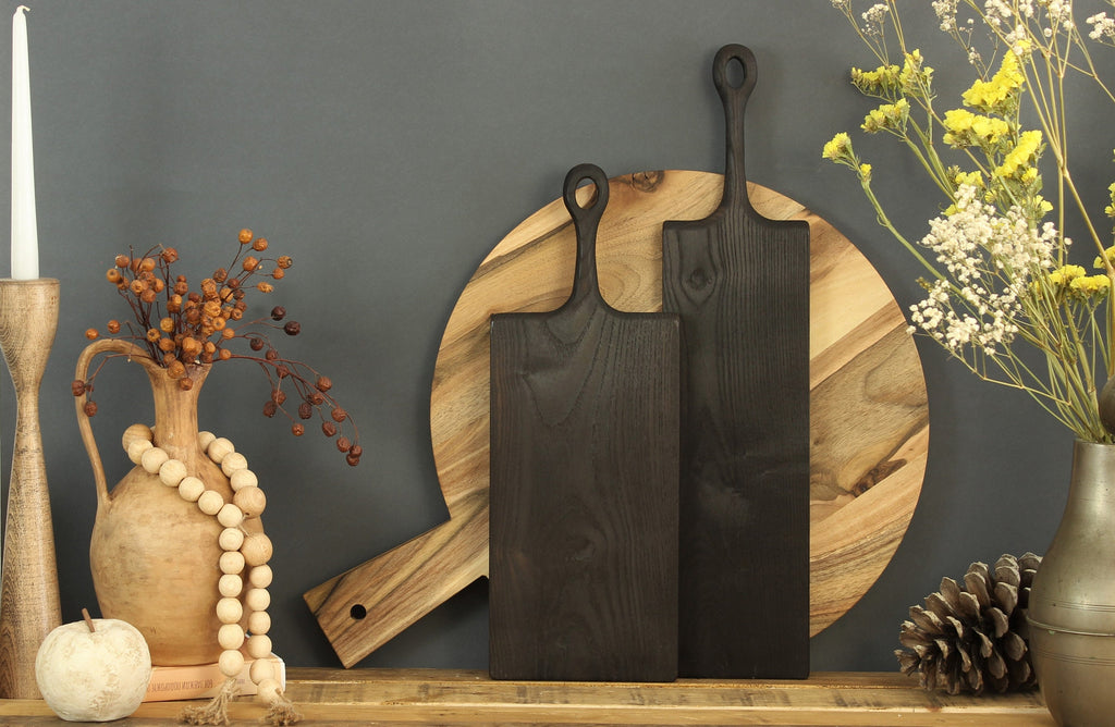 Black Wood Cutting Board – Handmade Burned Ash Serving Board – Modern Kitchen Decor