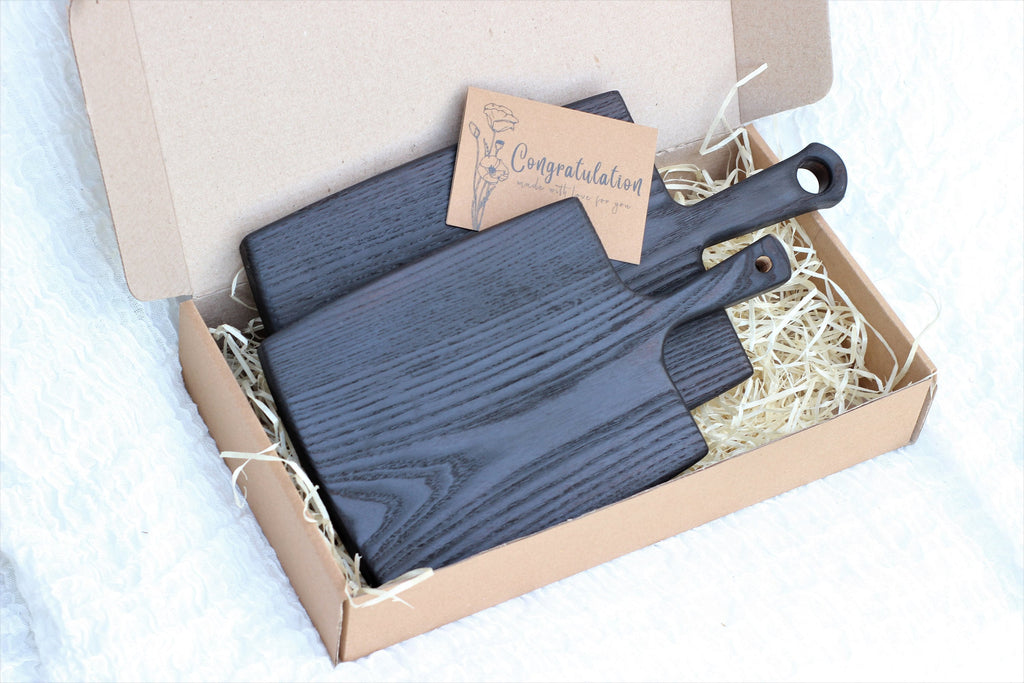 Set of custom wooden chopping boards, Black wood board, Charcuterie Serving  board, Nativity set. Cheese board gift, Burned cutting board