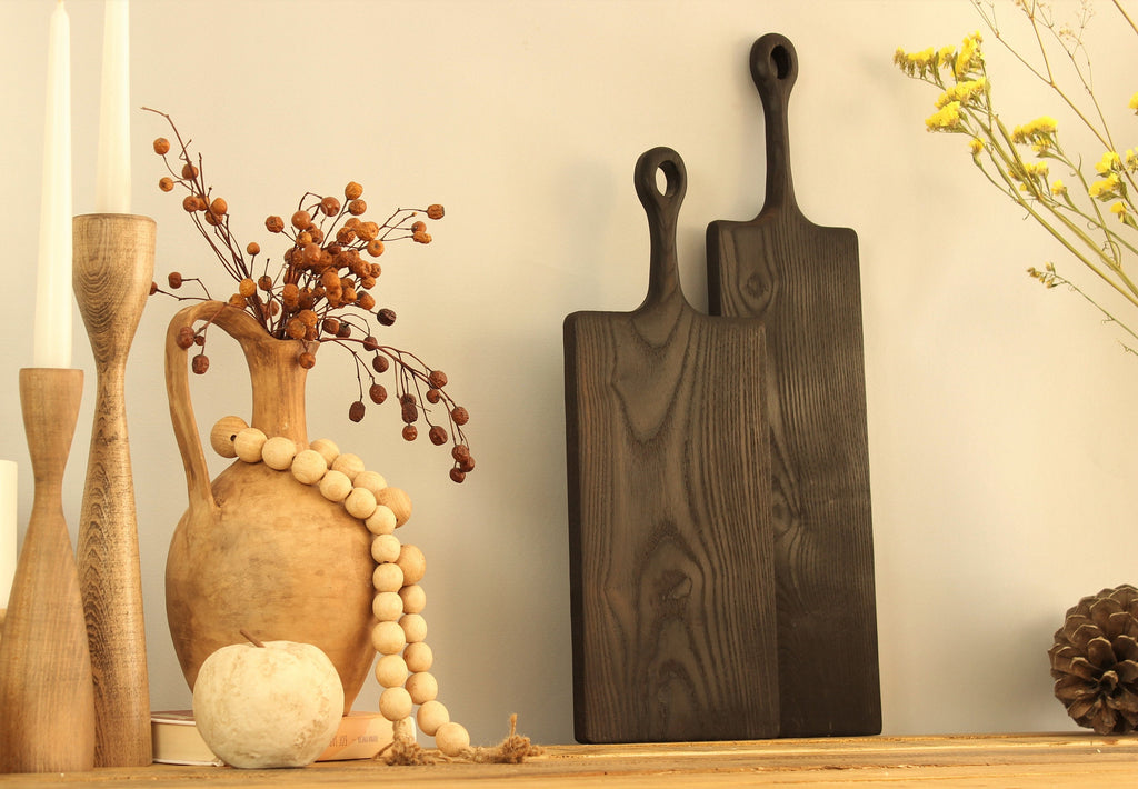 Black Wood Cutting Board – Handmade Burned Ash Serving Board – Modern Kitchen Decor