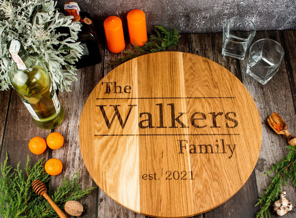 Family round name sign. Custom Engraved Wood Lazy Susan: Personalized Serving Tray. Primitive kitchen decor. Rustik tray