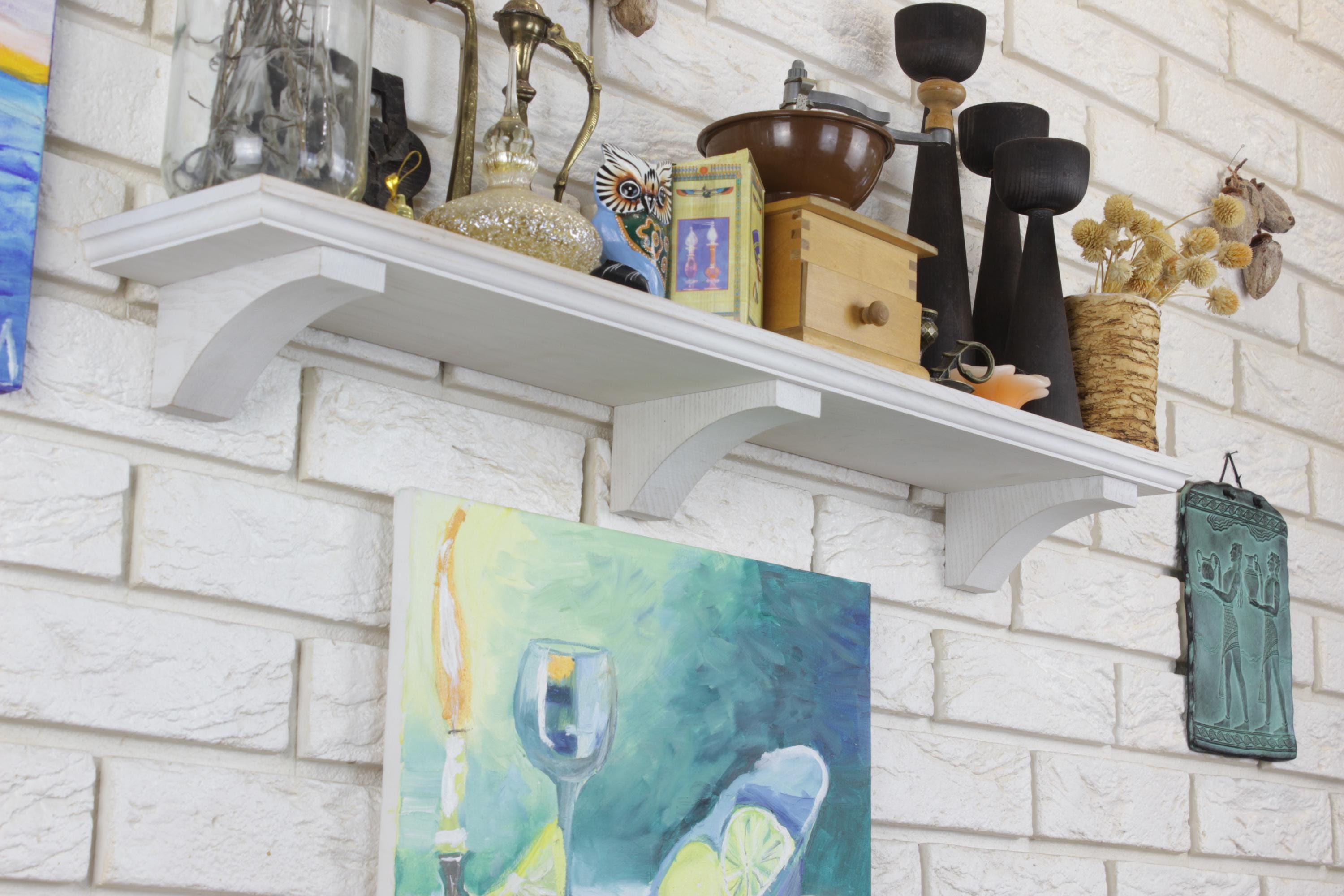 White Wood Floating Shelf: Rustic Wall Decor, Incense Holder