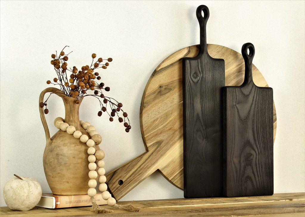 Black Wood Cutting Board – Handmade Burned Ash Serving Board – Modern Kitchen Decor