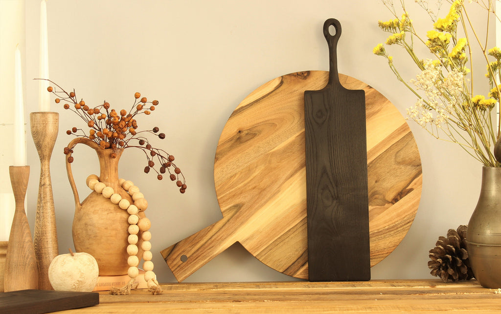 Black Wood Cutting Board – Handmade Burned Ash Serving Board – Modern Kitchen Decor