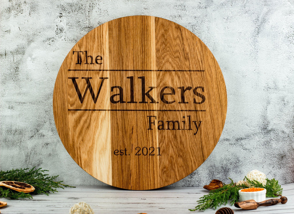 Family round name sign. Custom Engraved Wood Lazy Susan: Personalized Serving Tray. Primitive kitchen decor. Rustik tray
