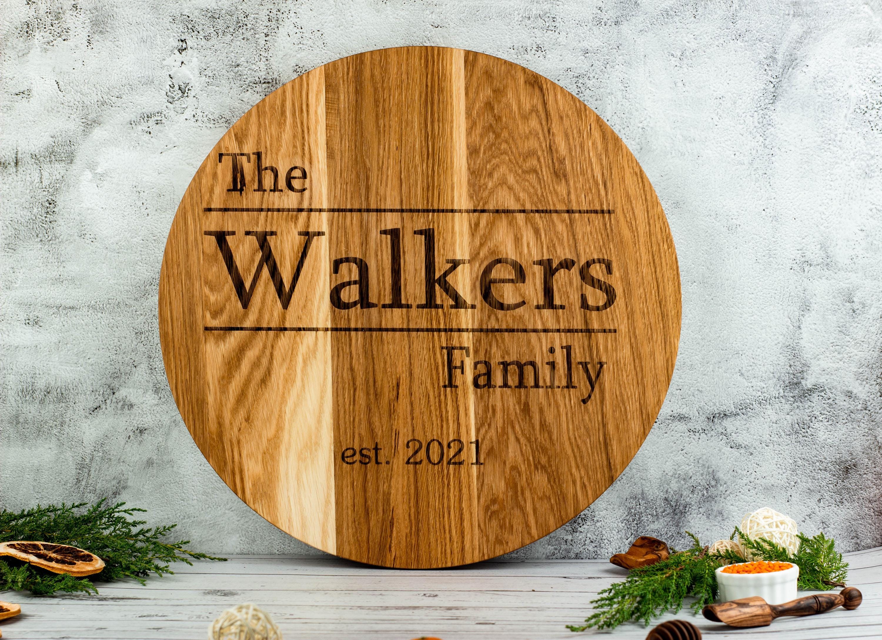 Family round name sign. Custom Engraved Wood Lazy Susan: Personalized Serving Tray. Primitive kitchen decor. Rustik tray