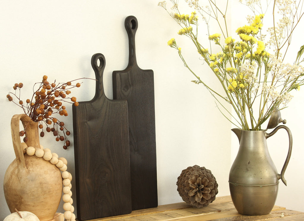 Black Wood Cutting Board – Handmade Burned Ash Serving Board – Modern Kitchen Decor