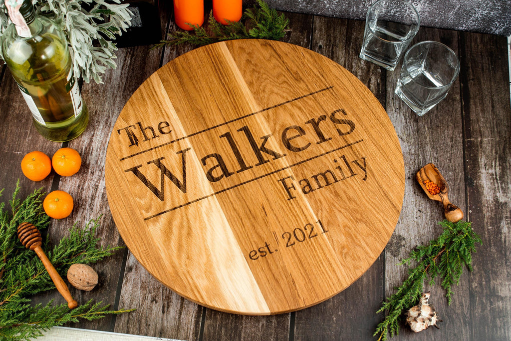 Family round name sign. Custom Engraved Wood Lazy Susan: Personalized Serving Tray. Primitive kitchen decor. Rustik tray