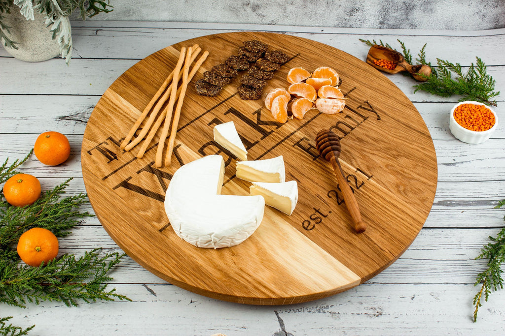 Family round name sign. Custom Engraved Wood Lazy Susan: Personalized Serving Tray. Primitive kitchen decor. Rustik tray