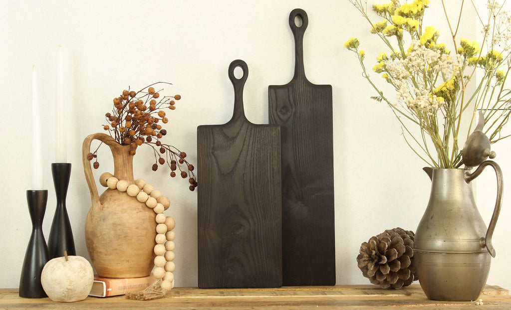 Black Wood Cutting Board – Handmade Burned Ash Serving Board – Modern Kitchen Decor