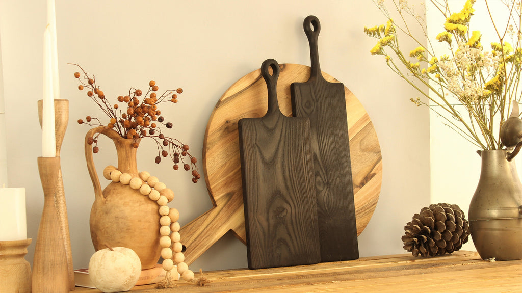 Black Wood Cutting Board – Handmade Burned Ash Serving Board – Modern Kitchen Decor
